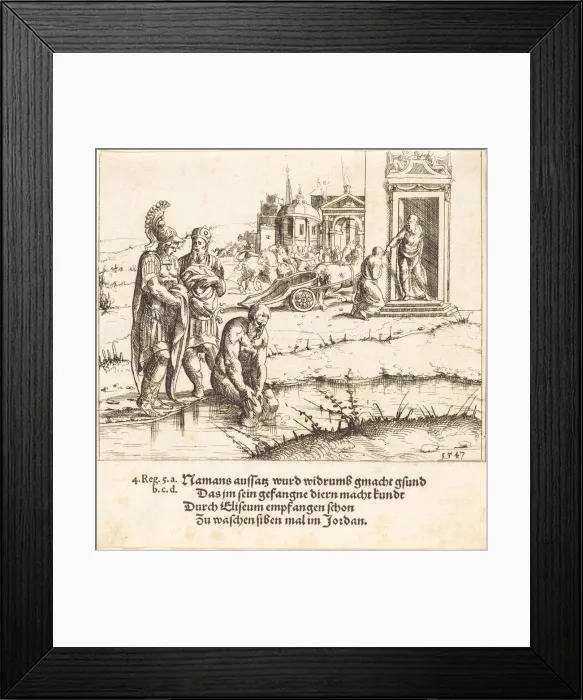 Framed Print : Naaman is Cured of Leprosy, 1547. Creator: Augustin Hirschvogel Framed Print : Naaman is Cured of Leprosy, 1547. Creator: Augustin Hirschvogel