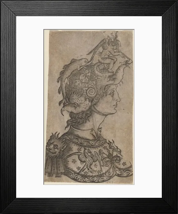 Framed Print : Man in a Fantastic Helmet, c. 1470 / 1480. Creator: Unknown Framed Print : Man in a Fantastic Helmet, c. 1470 / 1480. Creator: Unknown