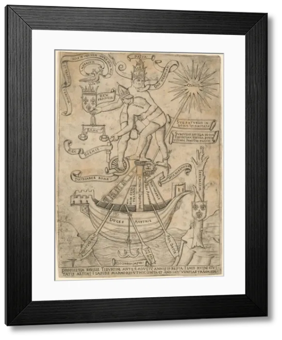 Framed Print : Allegory of the Emperor and the Pope, c. 1495. Creator: Unknown Framed Print : Allegory of the Emperor and the Pope, c. 1495. Creator: Unknown