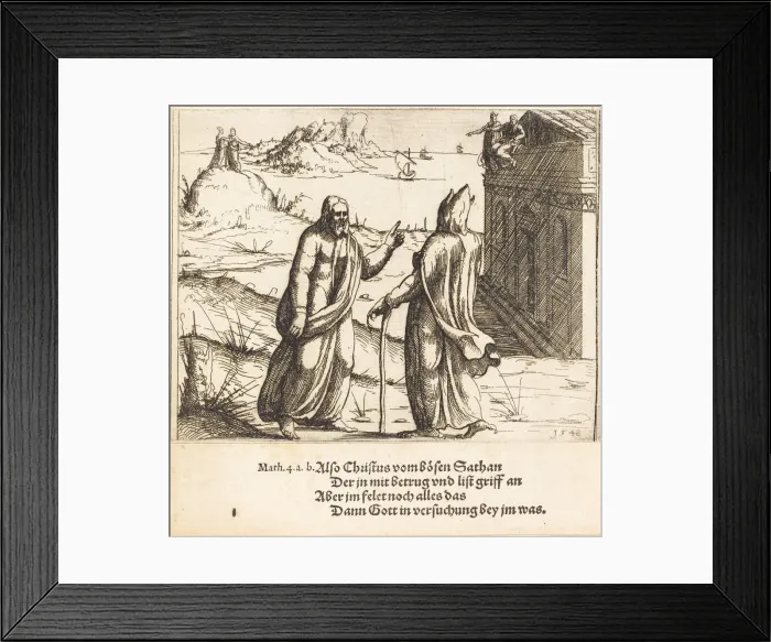 Framed Print : The Temptation of Christ, 1548. Creator: Augustin Hirschvogel Framed Print : The Temptation of Christ, 1548. Creator: Augustin Hirschvogel