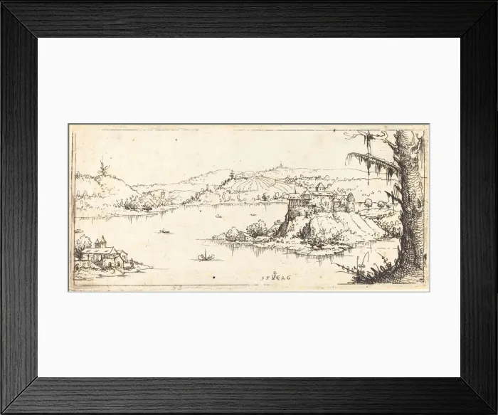 Framed Print : Landscape with a Large Lake at Center, 1546. Creator: Augustin Hirschvogel Framed Print : Landscape with a Large Lake at Center, 1546. Creator: Augustin Hirschvogel