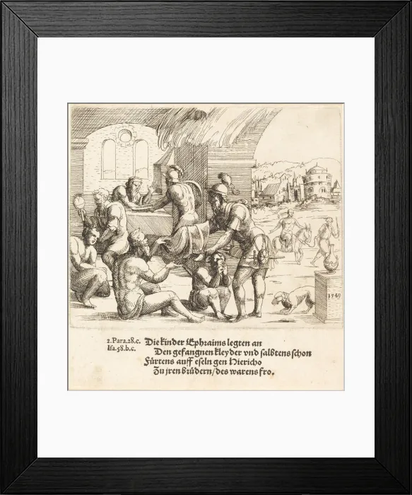 Framed Print : The Men of Ephraim Care for their Captives and Return Them to Jerico, 1549 Framed Print : The Men of Ephraim Care for their Captives and Return Them to Jerico, 1549