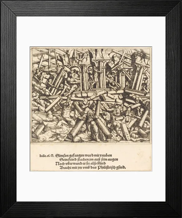 Framed Print : The Death of Samson, 1547. Creator: Augustin Hirschvogel Framed Print : The Death of Samson, 1547. Creator: Augustin Hirschvogel