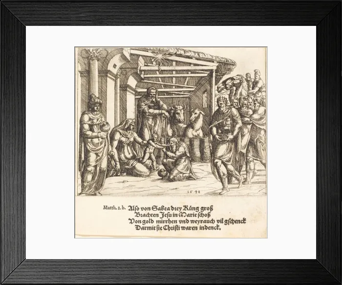 Framed Print : The Adoration of the Magi, 1548. Creator: Augustin Hirschvogel Framed Print : The Adoration of the Magi, 1548. Creator: Augustin Hirschvogel