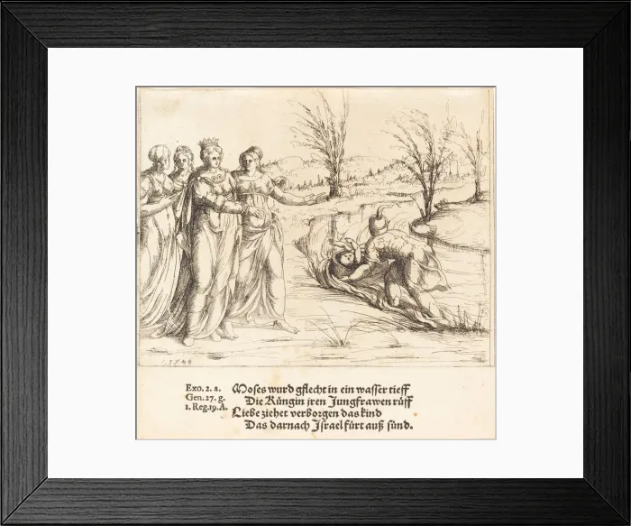 Framed Print : Finding of Moses, 1548. Creator: Augustin Hirschvogel Framed Print : Finding of Moses, 1548. Creator: Augustin Hirschvogel