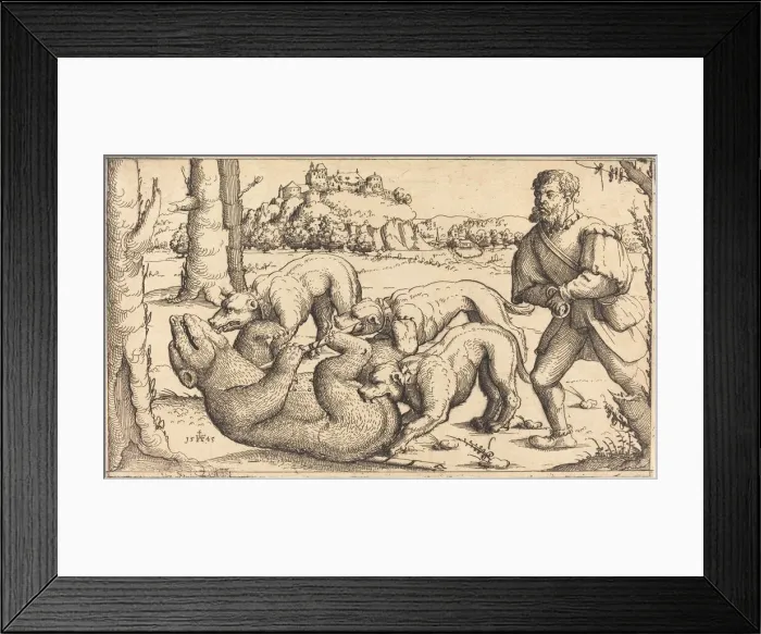 Framed Print : Bear Hunt, 1545. Creator: Augustin Hirschvogel Framed Print : Bear Hunt, 1545. Creator: Augustin Hirschvogel