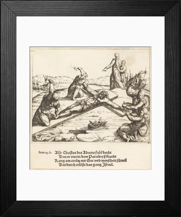 Framed Print : The Nailing to the Cross, 1548. Creator: Augustin Hirschvogel Framed Print : The Nailing to the Cross, 1548. Creator: Augustin Hirschvogel