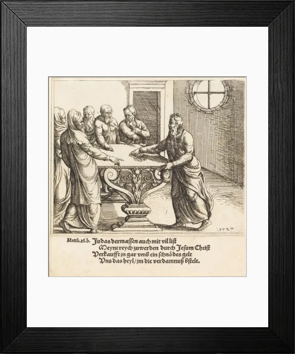 Framed Print : The Payment of Judas, 1547. Creator: Augustin Hirschvogel Framed Print : The Payment of Judas, 1547. Creator: Augustin Hirschvogel