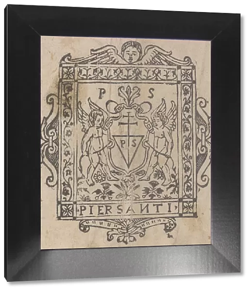 Two Putti with Shield Inscribed Pier Santi, 16th century. Creator: Unknown