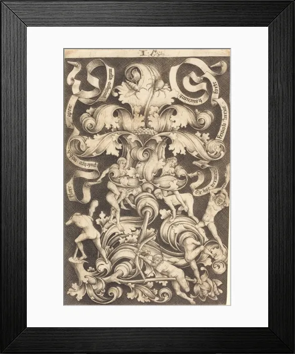 Framed Print : Ornament with Flower and Eight Wild Folk. Creator: Israhel van Meckenem Framed Print : Ornament with Flower and Eight Wild Folk. Creator: Israhel van Meckenem