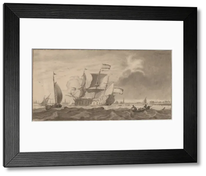 Framed Print : War Vessel in the Y, 1768. Creators: Cornelis Ploos van Amstel, Bernhard Schreuder Framed Print : War Vessel in the Y, 1768. Creators: Cornelis Ploos van Amstel, Bernhard Schreuder