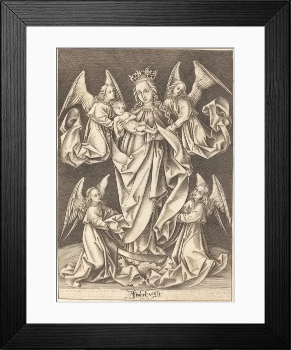 Framed Print : The Madonna and Child on the Crescent Supported by Four Angels, c. 1490 / 1500 Framed Print : The Madonna and Child on the Crescent Supported by Four Angels, c. 1490 / 1500