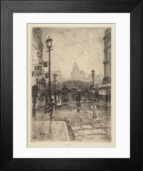 Framed Print : Rainy Day, Broadway, probably 1890. Creator: Charles Frederick William Mielatz Framed Print : Rainy Day, Broadway, probably 1890. Creator: Charles Frederick William Mielatz