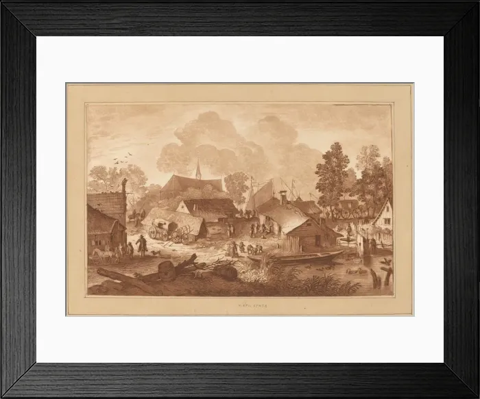 Framed Print : Village with Pond, c. 1782. Creator: Cornelis Brouwer Framed Print : Village with Pond, c. 1782. Creator: Cornelis Brouwer
