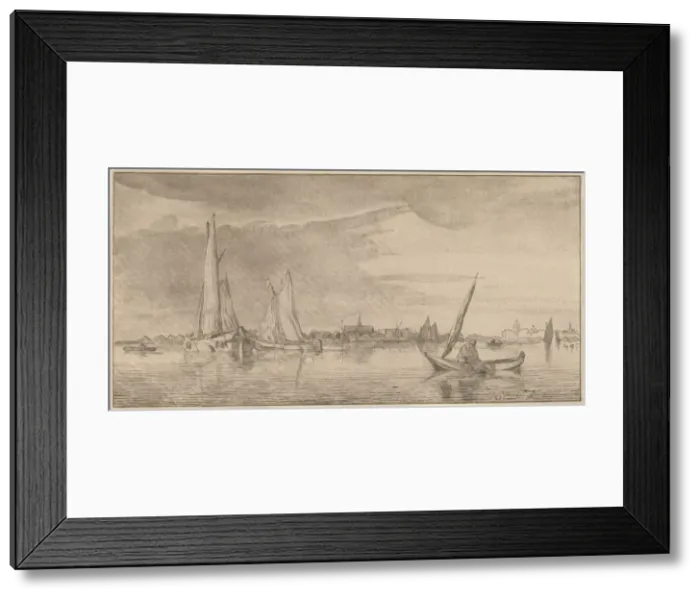 Framed Print : River with Town, 1775. Creator: Bernhard Schreuder Framed Print : River with Town, 1775. Creator: Bernhard Schreuder