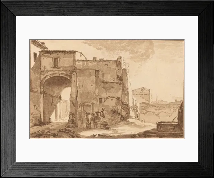 Framed Print : Gateway with Traveler and Mule, 1781, published 1782. Creator: Cornelis Brouwer Framed Print : Gateway with Traveler and Mule, 1781, published 1782. Creator: Cornelis Brouwer