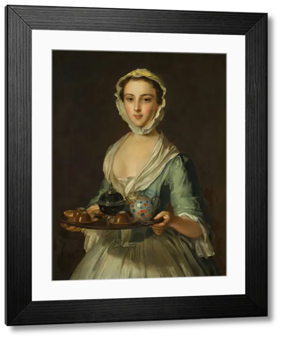 Framed Print : A young woman holding a tea tray (possibly Hannah, the artists maid) Framed Print : A young woman holding a tea tray (possibly Hannah, the artists maid)
