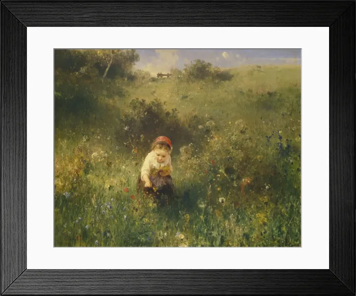 Framed Print : Girl in a Field, 1857. Creator: Knaus, Ludwig (1829-1910) Framed Print : Girl in a Field, 1857. Creator: Knaus, Ludwig (1829-1910)