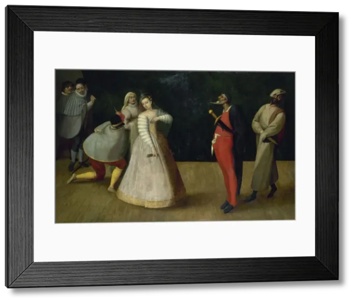 Framed Print : A troupe of Italian comedians (I Gelosi), c. 1580. Creator: Anonymous Framed Print : A troupe of Italian comedians (I Gelosi), c. 1580. Creator: Anonymous