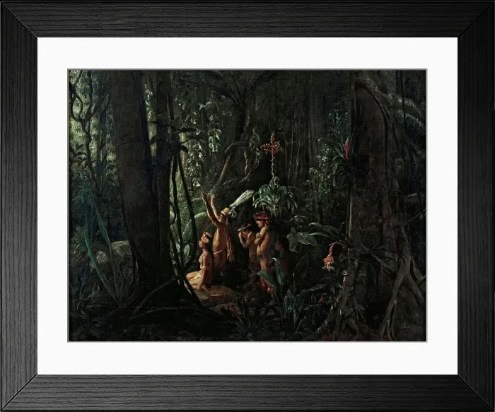 Framed Print : Amazonian Indians Worshiping the Sun God, ca 1860. Creator: Biard Framed Print : Amazonian Indians Worshiping the Sun God, ca 1860. Creator: Biard