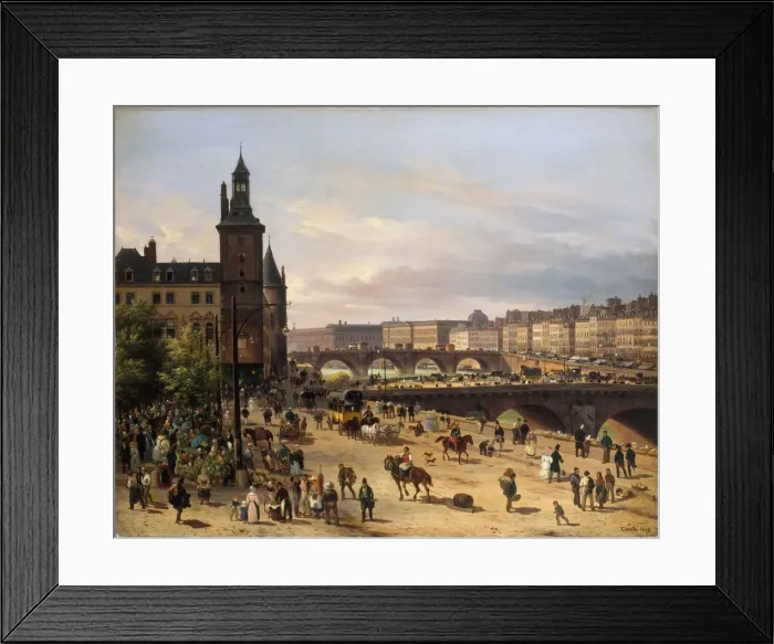 Framed Print : Le marcheaux fleurs, la Tour de l Horloge, le Pont au Change et le Pont-Neuf, 1832 Framed Print : Le marcheaux fleurs, la Tour de l Horloge, le Pont au Change et le Pont-Neuf, 1832