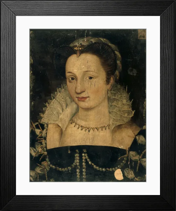 Framed Print : Portrait of Gabrielle d Estrees (1573-1599), ca 1590. Creator: Anonymous Framed Print : Portrait of Gabrielle d Estrees (1573-1599), ca 1590. Creator: Anonymous
