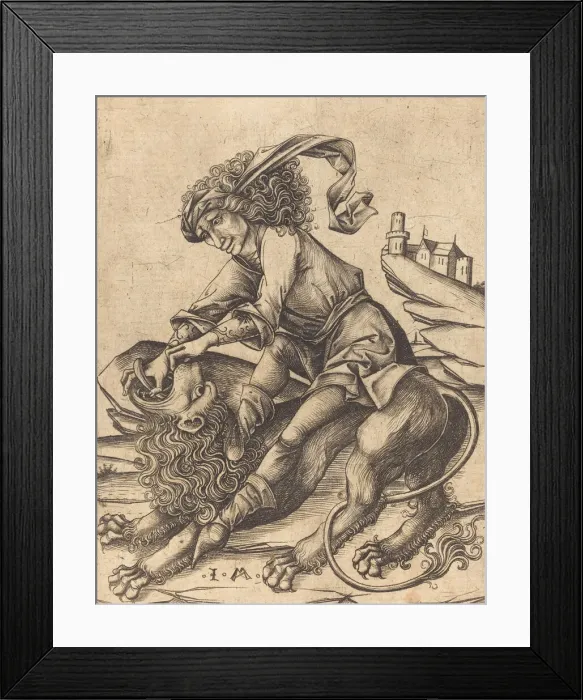 Framed Print : Samson and the Lion, c. 1475. Creator: Israhel van Meckenem Framed Print : Samson and the Lion, c. 1475. Creator: Israhel van Meckenem