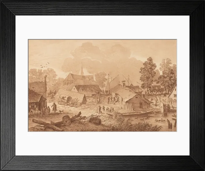 Framed Print : Village with Pond, c. 1782. Creator: Cornelis Brouwer Framed Print : Village with Pond, c. 1782. Creator: Cornelis Brouwer
