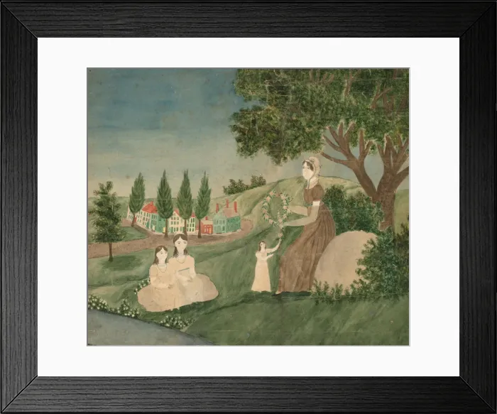 Framed Print : Mother and Three Children Making a Floral Wreath, c. 1825. Creator: Unknown Framed Print : Mother and Three Children Making a Floral Wreath, c. 1825. Creator: Unknown