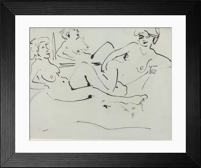 Framed Print : Dodo and an Older Woman Reclining before a Mirror, 1909. Creator: Ernst Kirchner Framed Print : Dodo and an Older Woman Reclining before a Mirror, 1909. Creator: Ernst Kirchner