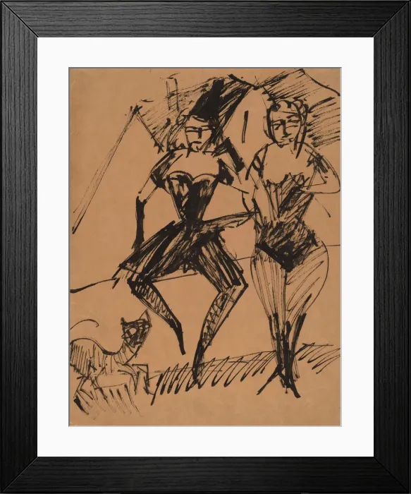 Framed Print : Two Dancers with a Cat, 1913. Creator: Ernst Kirchner Framed Print : Two Dancers with a Cat, 1913. Creator: Ernst Kirchner