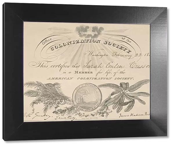 Membership certificate to the American Colonization Society, February 22, 1832