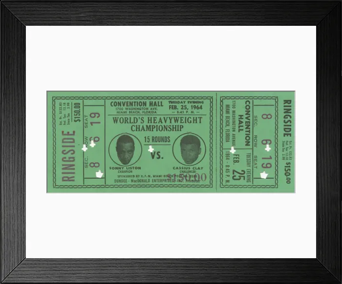 Framed Print : Ticket for World Heavyweight Championship fight of Sonny Liston vs Framed Print : Ticket for World Heavyweight Championship fight of Sonny Liston vs
