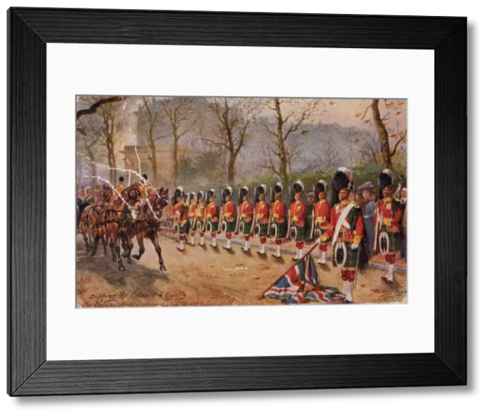 Framed Print : Dipping the Colours to Royalty, the Gordon Highlanders lining Constitution Hill, 1932 Framed Print : Dipping the Colours to Royalty, the Gordon Highlanders lining Constitution Hill, 1932