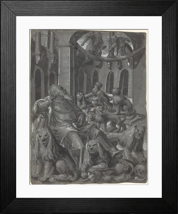 Framed Print : Daniel in the Lions Den [recto], c. 1600. Creator: Unknown