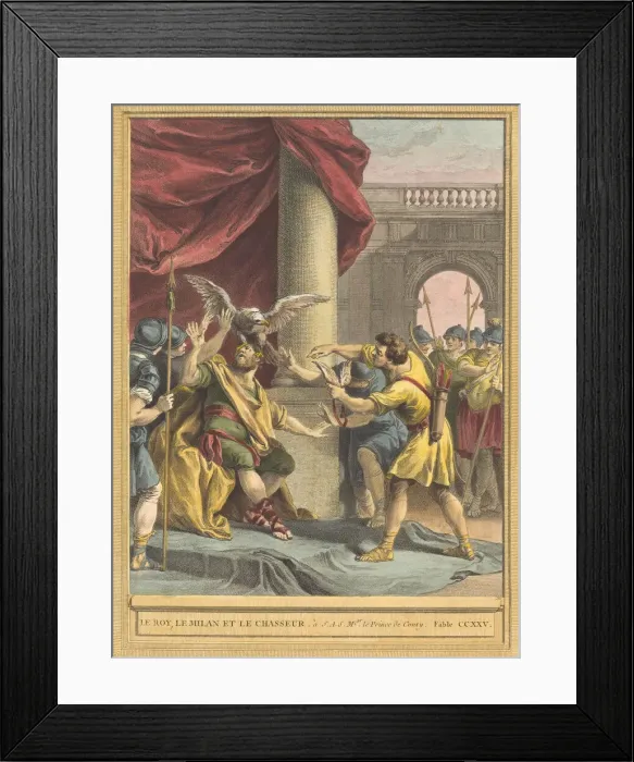 Framed Print : Le roi, le milan, et le chasseur (The King, the Kite, and the Hunter), published 1759 Framed Print : Le roi, le milan, et le chasseur (The King, the Kite, and the Hunter), published 1759