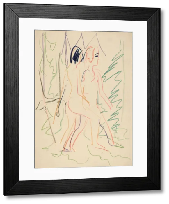 Framed Print : Two Nudes in a Forest, 1925. Creator: Ernst Kirchner Framed Print : Two Nudes in a Forest, 1925. Creator: Ernst Kirchner