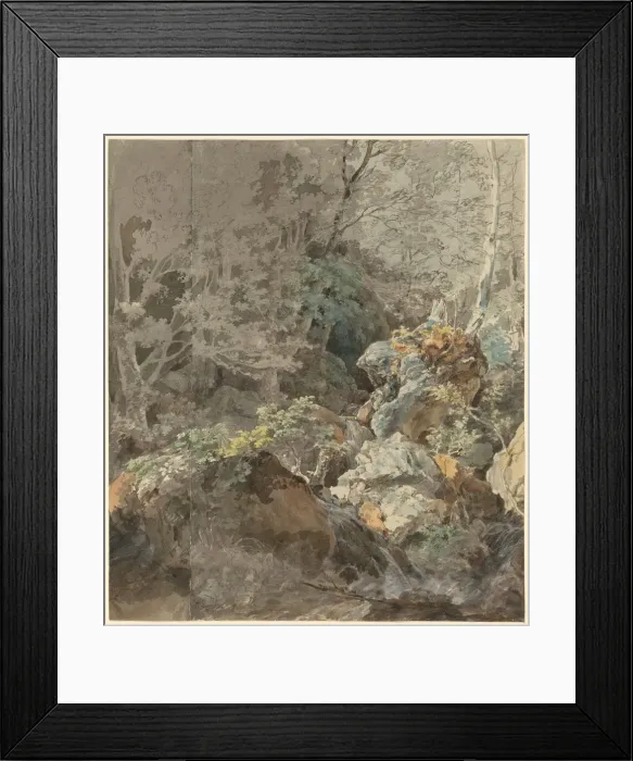 Framed Print : Waterfalls in a Mountain Forest, 1797. Creator: Johann Georg von Dillis Framed Print : Waterfalls in a Mountain Forest, 1797. Creator: Johann Georg von Dillis