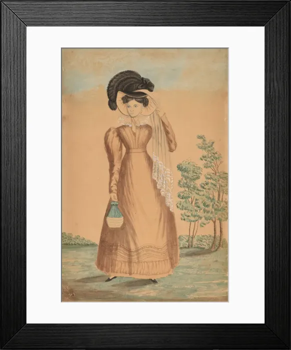 Framed Print : Woman with Plumed Hat, c. 1825. Creator: Unknown Framed Print : Woman with Plumed Hat, c. 1825. Creator: Unknown