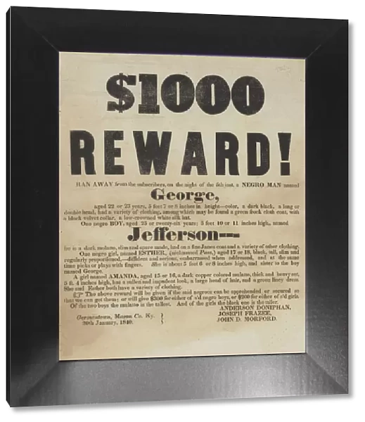 Broadside offering reward for capture of George, Jefferson, Esther, and Amanda