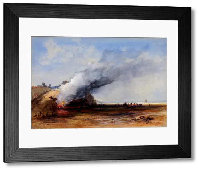 Framed Print : Burning of an Old Boat, 19th century. Creator: Francis Danby Framed Print : Burning of an Old Boat, 19th century. Creator: Francis Danby