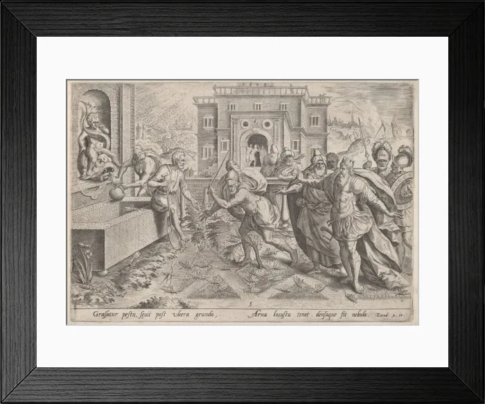 Framed Print : The Plague of Locusts, c. 1585. Creator: Johann Sadeler I Framed Print : The Plague of Locusts, c. 1585. Creator: Johann Sadeler I