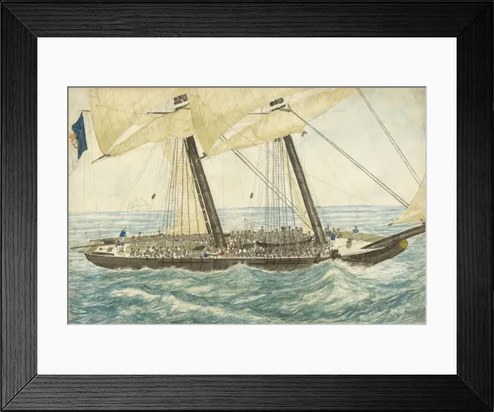Framed Print : The Portuguese slaver Diligentecaptured by H. M. Sloop Pearl with 600 slaves