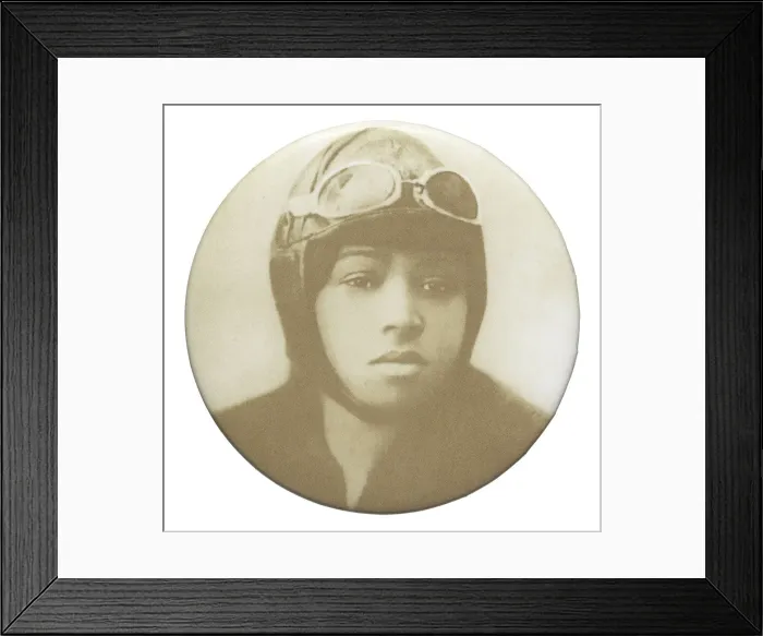 Framed Print : Pinback button featuring a portrait of Bessie Coleman, mid to late 20th century Framed Print : Pinback button featuring a portrait of Bessie Coleman, mid to late 20th century
