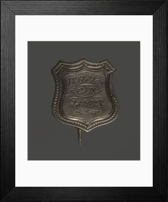 Framed Print : Shield-shaped identification pin for William H. Clay, 1864-65. Creator: Unknown Framed Print : Shield-shaped identification pin for William H. Clay, 1864-65. Creator: Unknown