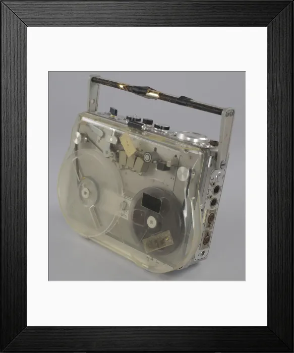 Framed Print : Reel-to-reel tape recorder and reels used by sound engineer Russell Williams II, ca Framed Print : Reel-to-reel tape recorder and reels used by sound engineer Russell Williams II, ca