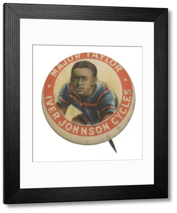Framed Print : Pinback button featuring Marshall Major Taylor, ca. 1899. Creator: Unknown Framed Print : Pinback button featuring Marshall Major Taylor, ca. 1899. Creator: Unknown