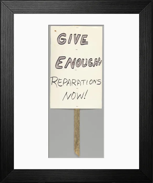 Framed Print : Placard calling for reparations for the Tulsa Race Massacre, ca. 2001. Creator: Unknown Framed Print : Placard calling for reparations for the Tulsa Race Massacre, ca. 2001. Creator: Unknown