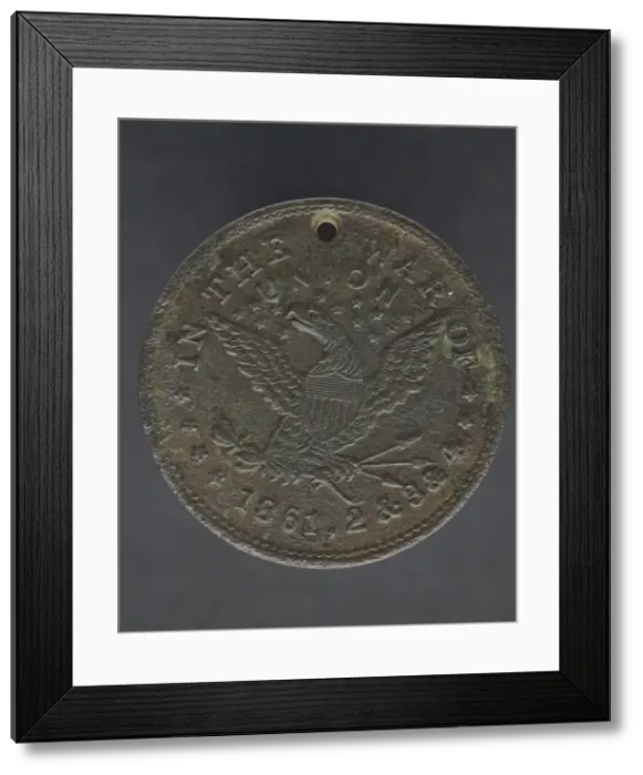 Framed Print : Identification tag for Cornelius Robinson, with American eagle, 1864. Creator: Unknown Framed Print : Identification tag for Cornelius Robinson, with American eagle, 1864. Creator: Unknown