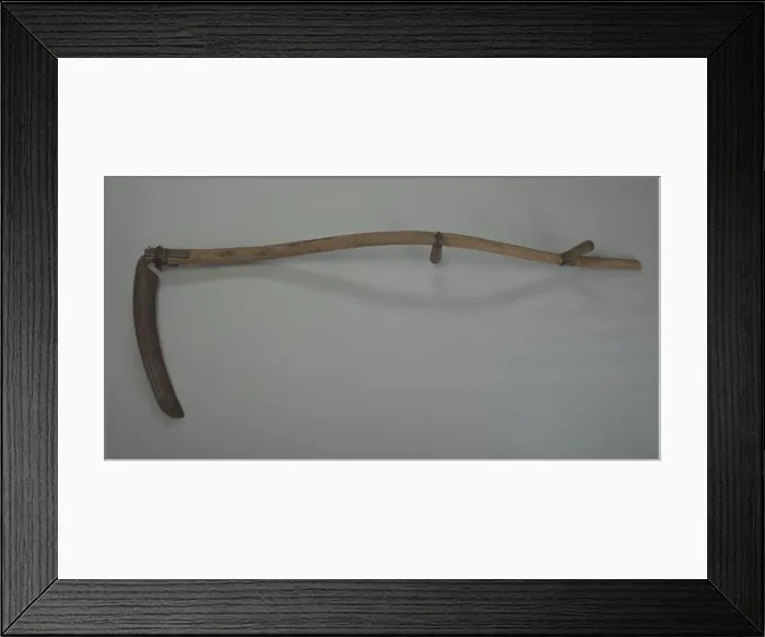 Framed Print : Scythe owned by George Madison, ca. 1945. Creator: Unknown Framed Print : Scythe owned by George Madison, ca. 1945. Creator: Unknown